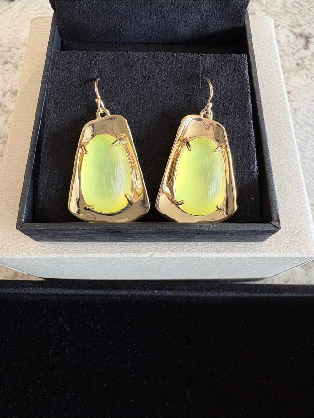 Alexis Bittar Gold Neon Bright Yellow Earrings Cabochon Drop Style NIB NEW
